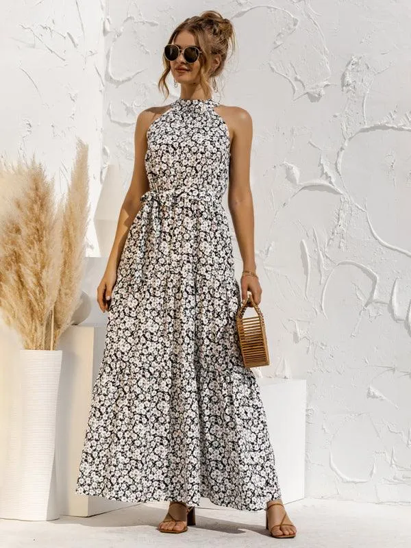 Elegant Dropped Sleeve Polka Dot Halter Dress