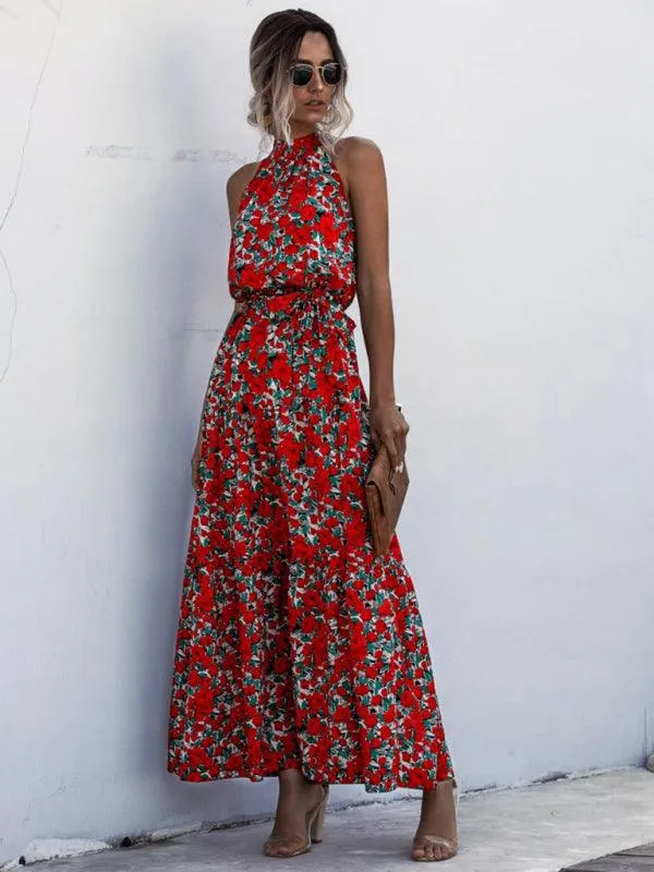 Elegant Dropped Sleeve Polka Dot Halter Dress