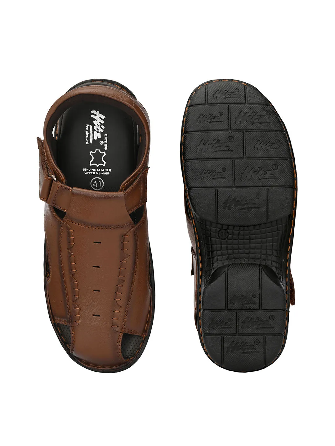 HITZ9602 Men's Tan Leather Casual Velcro Sandals