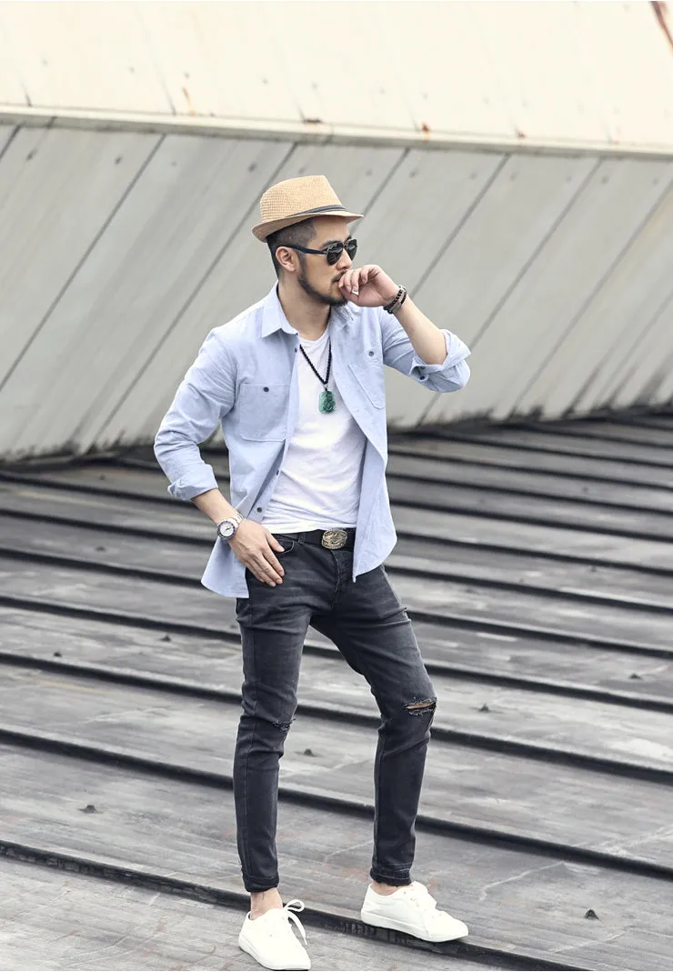 Men's Spring Long Sleeved Oxford Shirt
