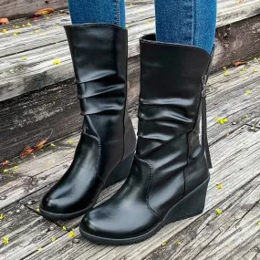 Wedges Solid Color Simple Comfortable Versatile Large Size Platform Ankle Boot